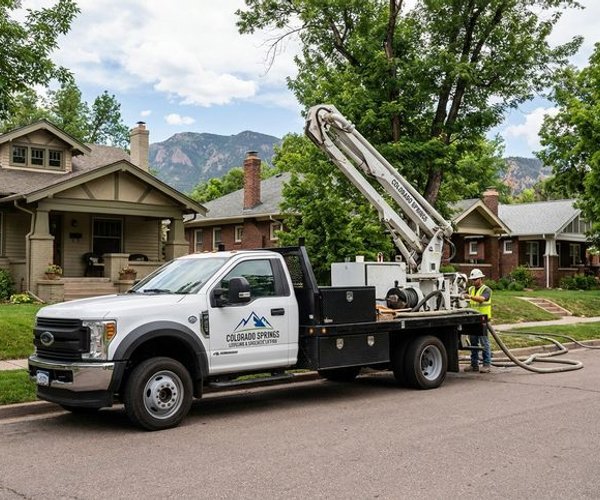 Colorado Springs Leveling service truck at a residential job site