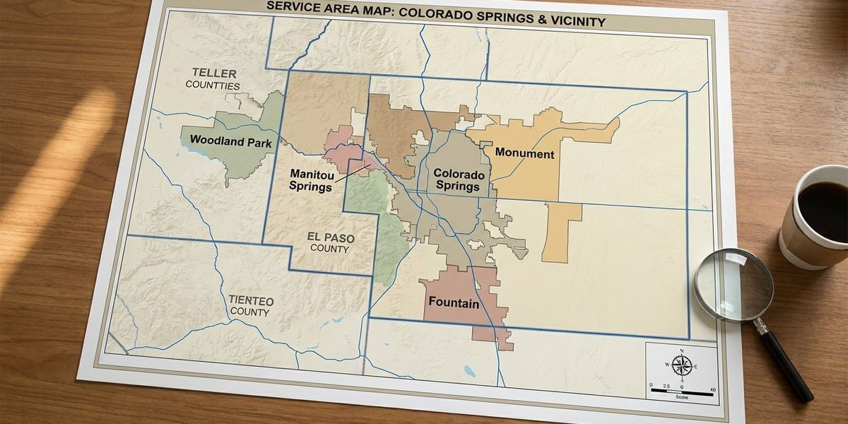 Colorado Springs Leveling service area map showing coverage throughout El Paso and Teller County